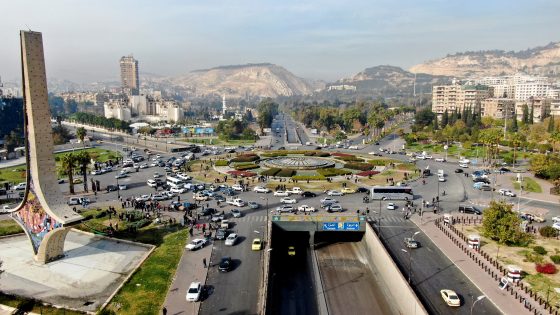 A drone view shows vehicles on the street in Damascus, after Syrian rebels ousted President Bashar al-Assad, Syria December 10, 2024. REUTERS/Mahmoud Hassano