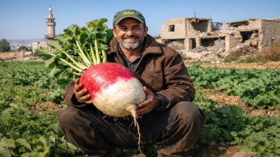 مزارع سوري يحصد أكبر رأس فجل في سوريا وزنه 10 كليو غرام (فيديو)