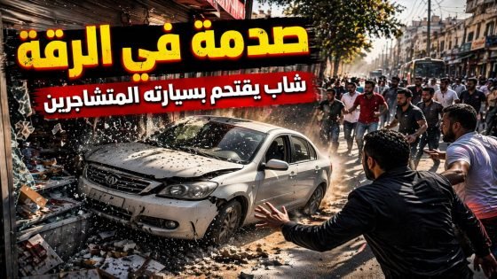 حادثة صادمة في الرقة.. شاب سوري يقتحم محل تجاري بسيارة خلال شجار يثير الذعر بين الناس (فيديو)